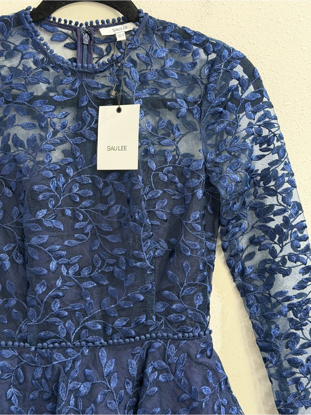Sau Lee NWT US 0 Blue Floral Embroidered Lace Mini Dress Tiered Ruffle Cocktail - Picture 6 of 6